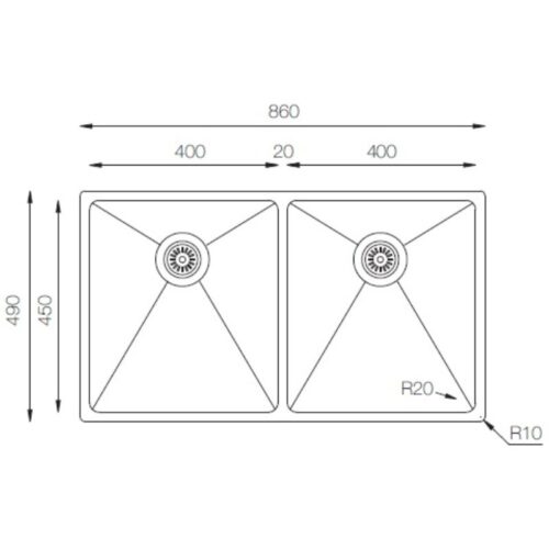Kích thước chậu DUDOFF London Inox Spot MU (400.50.50 GT 10K)