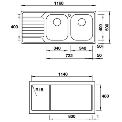 Kích thước chậu inox Hafele Blanco – Dinas 8S 570.27.209