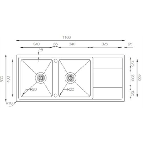 Kích thước chậu rửa bát đôi Dudoff SPOT MF2L (Rổ inox, thớt kính đen+khay cuộn)