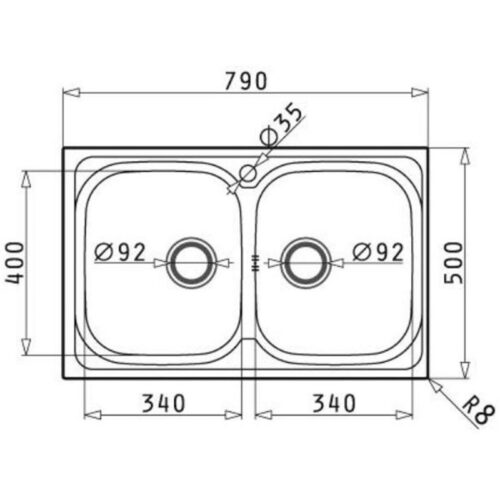 Kích thước chậu rửa bát inox BOSCH AMALTIA (79X50) 2B (107121001)