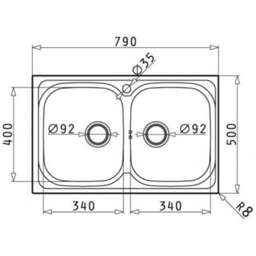 Kích thước chậu rửa bát inox BOSCH AMALTIA (79X50) 2B (107132501)