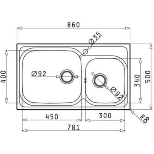 Kích thước chậu rửa bát inox BOSCH AMALTIA PLUS (86X50) 2B
