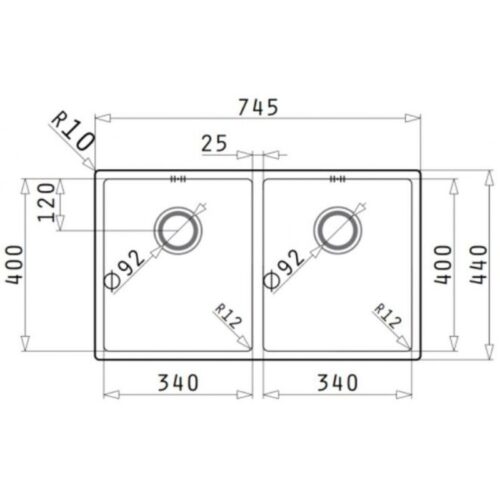 Kích thước chậu rửa bát inox BOSCH ASTRIS (74,5X44) 2B