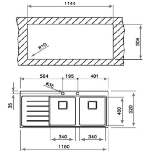 Kích thước chậu rửa bát Teka ZENIT R15 2B 1D RHD