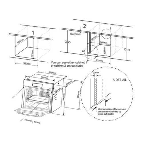 Lò nướng âm tủ DUDOFF London Ruby (OE-V02FT) 3 Kích thước lò nướng âm tủ DUDOFF London Ruby (OE-V02FT)