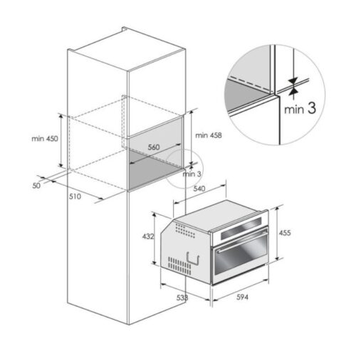 Lò nướng âm tủ DUDOFF London Sunday 45S 3 Kích thước lò nướng âm tủ DUDOFF London Sunday 45S