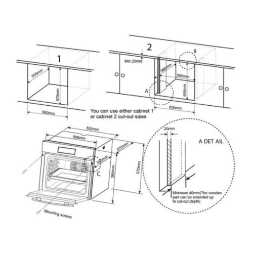 Kích thước lò nướng âm tủ DUDOFF London Topaz (OE-V01FT)