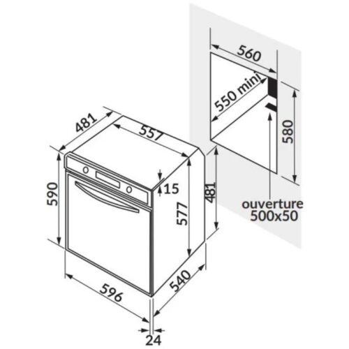 Kích thước lò nướng nhiệt phân 9 chức năng Rosieres RF 4620 IN