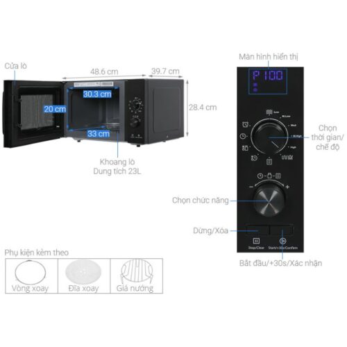 Kích thước lò vi sóng kết hợp nướng để bàn 23L Hafele HW-F23B 538.31.270