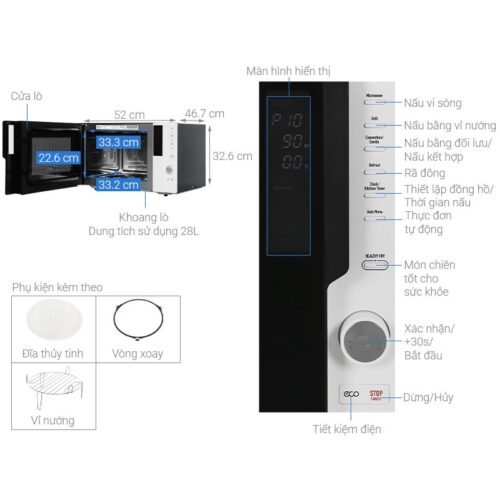 Kích thước lò vi sóng kết hợp nướng độc lập Hafele HW-F30A 538.31.280