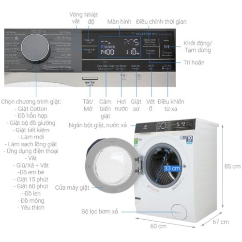 Máy giặt Electrolux EWF1142BEWA 5 Kích thước máy giặt Electrolux EWF1142BEWA