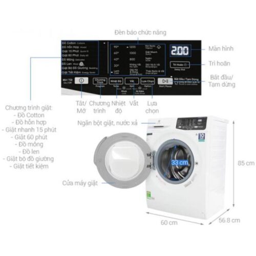 Kích thước máy giặt Electrolux EWF8025EQWA