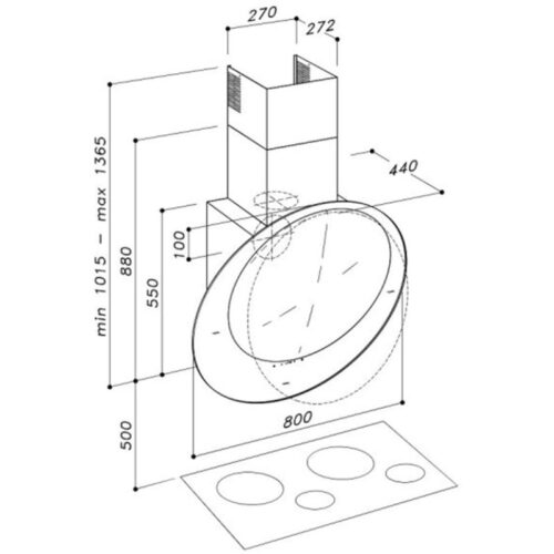 Kích thước máy hút áp tường DUDOFF London HDW-S01WG (Iris WG)