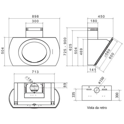 Kích thước máy hút áp tường DUDOFF London Nima 90W