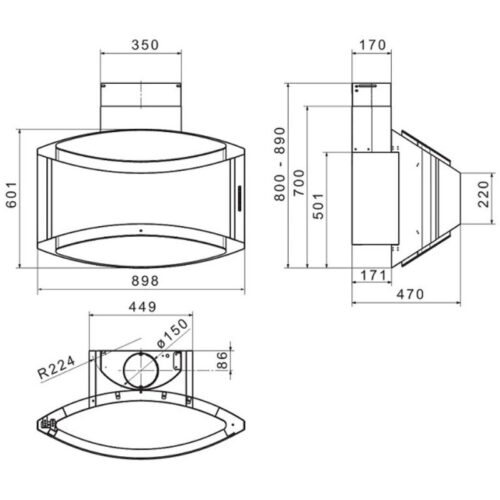 Kích thước máy hút áp tường DUDOFF London Planet 90SS