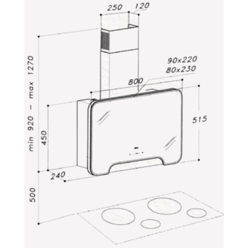 Kích thước máy hút áp tường Dudoff London TABLET 80G (STLC 111)
