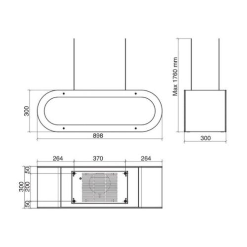 Kích thước máy hút đảo treo cáp DUDOFF London Alexa 90SGB