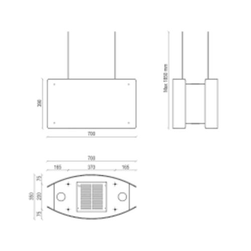 Máy hút đảo treo cáp DUDOFF London Ideal 70W 3 Kích thước máy hút đảo treo cáp DUDOFF London Moon G (HDI-S01G)
