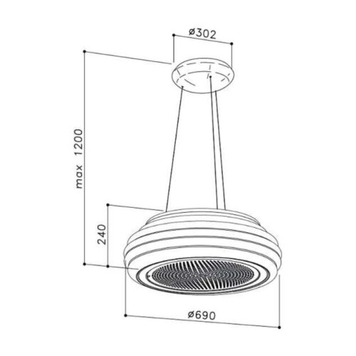Kích thước máy hút đảo treo cáp DUDOFF London Solar Copper