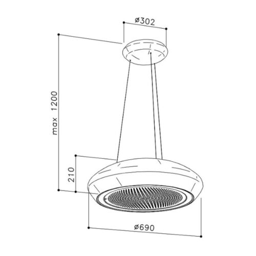 Kích thước máy hút đảo treo cáp Dudoff - Moon S (HDI-S01S)