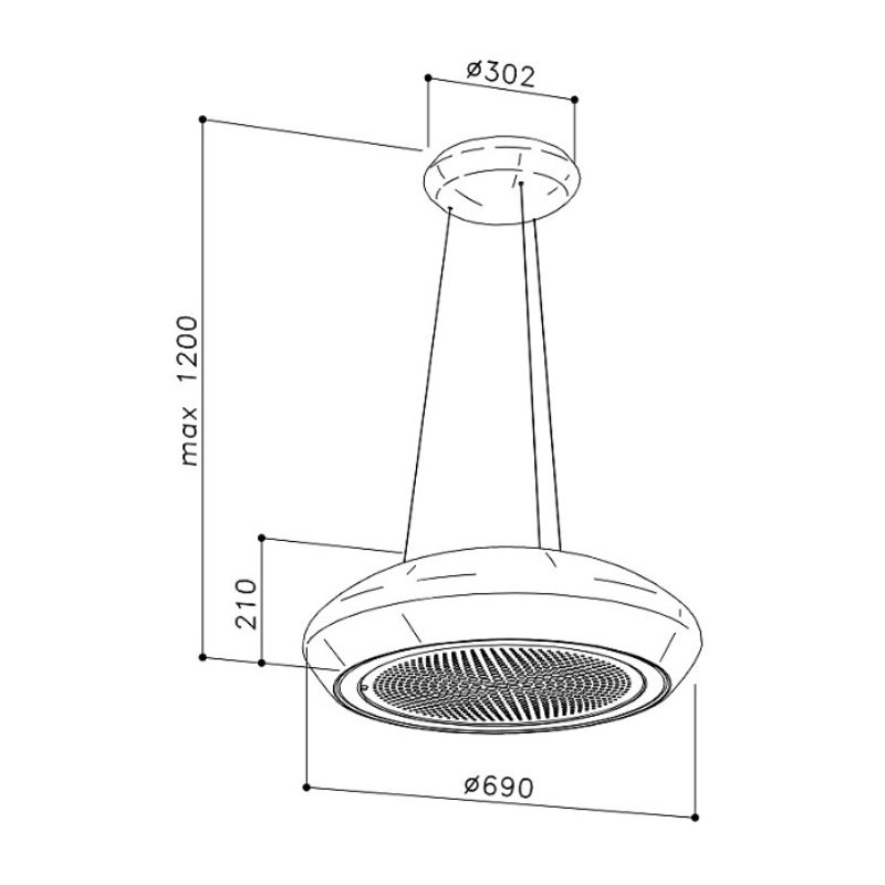 Kích thước máy hút đảo treo cáp Dudoff - Moon W (HDI-S01W) Kích thước máy hút đảo treo cáp Dudoff - Moon W (HDI-S01W)