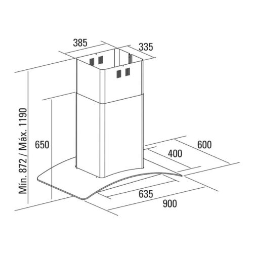 Kích thước máy hút khói khử mùi Cata GAMMA GLASS 90
