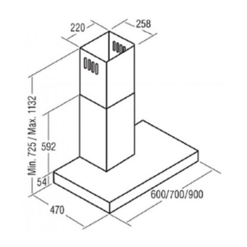 Kích thước máy hút khói khử mùi Cata MIDAS 900 XGBK