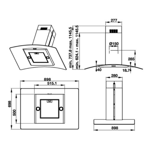 Kích thước máy hút khử mùi đảo kính cong Hafele HH IG90B 539.81.775