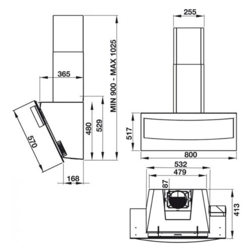 Kích thước máy hút khử mùi gắn tường Hafele HH WVG80B 538.84.218