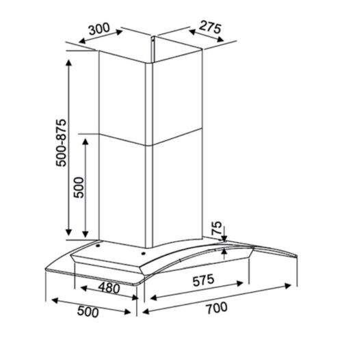 Máy hút khử mùi Kocher K-228X 70cm 4 Kích thước máy hút khử mùi Kocher K-228X 70cm