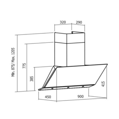 Máy hút mùi áp tường Cata DALIA BK 3 Kích thuớc máy hút mùi áp tường Cata DALIA BK