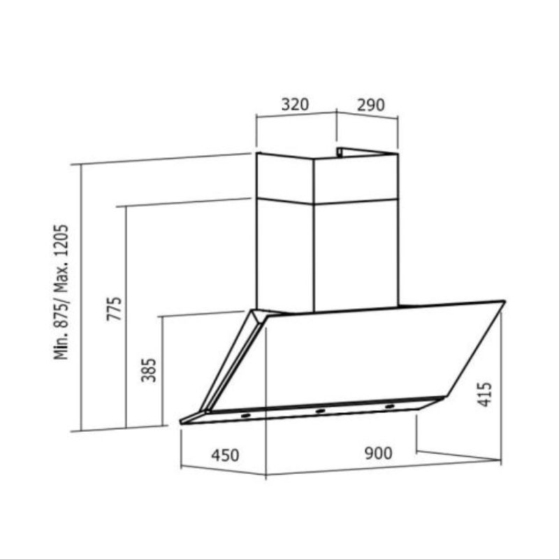 Kích thuớc máy hút mùi áp tường Cata DALIA BK Kích thuớc máy hút mùi áp tường Cata DALIA BK