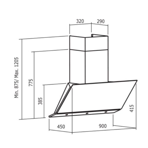 Kích thước máy hút mùi áp tường Cata DALIA WH