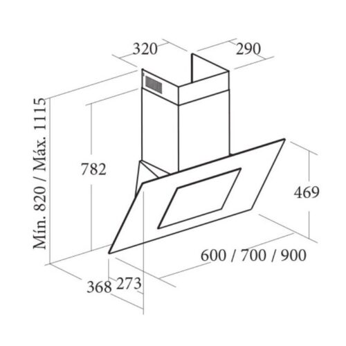 Kích thước máy hút mùi áp tường Cata THALASSA 700 XGWH