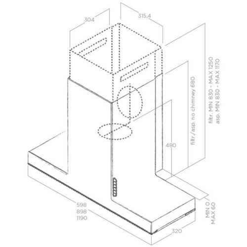 Kích thước máy hút mùi Elica HAIKU CONCRETE/A/120