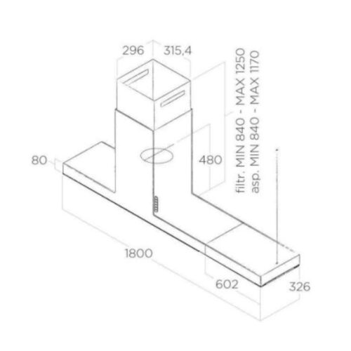 Kích thước máy hút mùi Elica HAIKU ISLAND IX/A/180