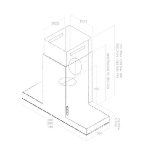 Kích thước máy hút mùi Elica HAIKU WH/A/90