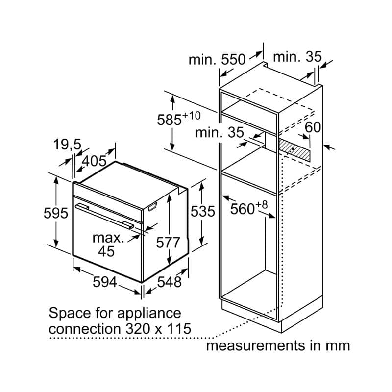 Kích thước lò nướng Bosch HBG633BS1A Kích thước lò nướng Bosch HBG633BS1A