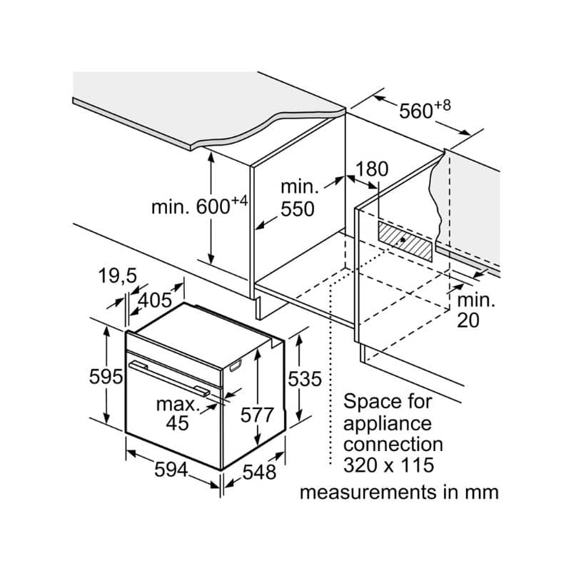 Kích thước lò nướng Bosch HBG655BS1 Kích thước lò nướng Bosch HBG655BS1