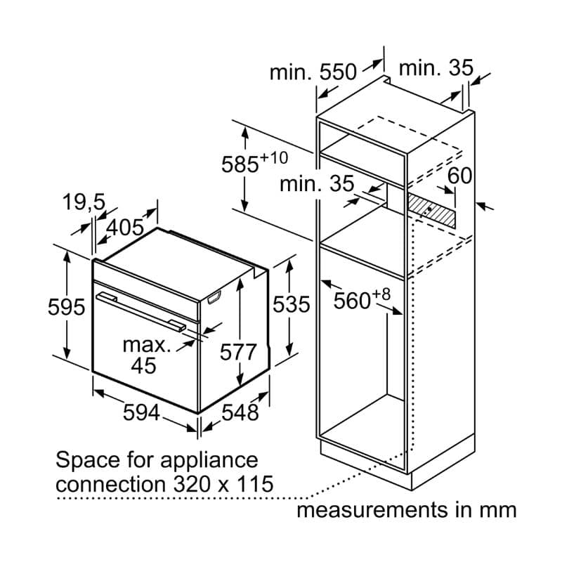 Kích thước lò nướng BOSCH HBG6764S1 Kích thước lò nướng BOSCH HBG6764S1