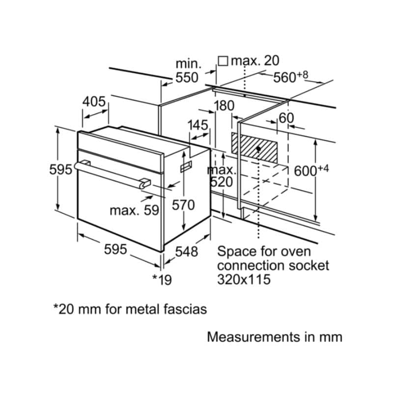 Kích thước lò Nướng Bosch HBN559E1M Kích thước lò Nướng Bosch HBN559E1M