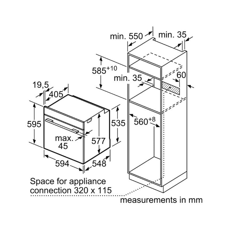 Kích thước lò nướng BOSCH HRG635BS1 Kích thước lò nướng BOSCH HRG635BS1