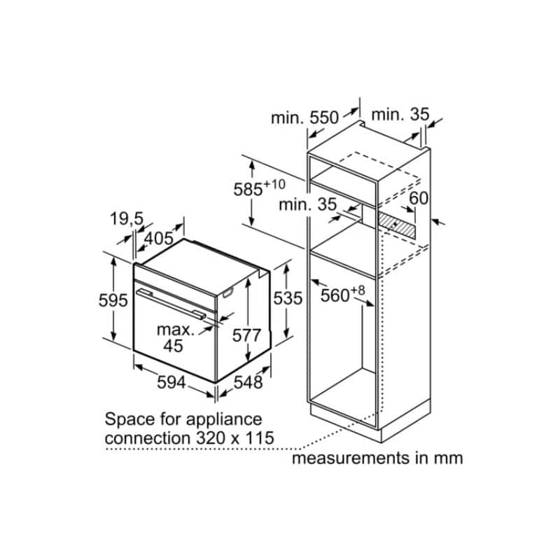 Kích thước lò nướng BOSCH HSG636ES1 Kích thước lò nướng BOSCH HSG636ES1
