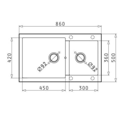 Kích thước chậu đá BOSCH PYRAGRANITE ALAZIA (86X50) 1 3/4B
