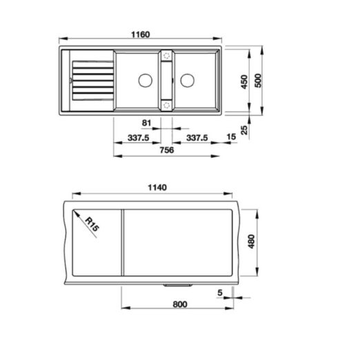 Kích thước chậu rửa chén bát Hafele Blancozia 8S 565.76.650
