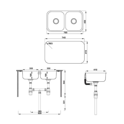 Kích thước chậu rửa chén bát Hafele CLAUDIUS HS-SD7848 567.20.506