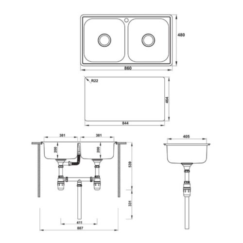 Kích thước chậu rửa chén bát Hafele CLAUDIUS HS-SD8648 567.20.493