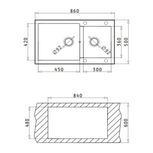 Kích thước chậu rửa chén bát Hafele HS G8650 565.83.251