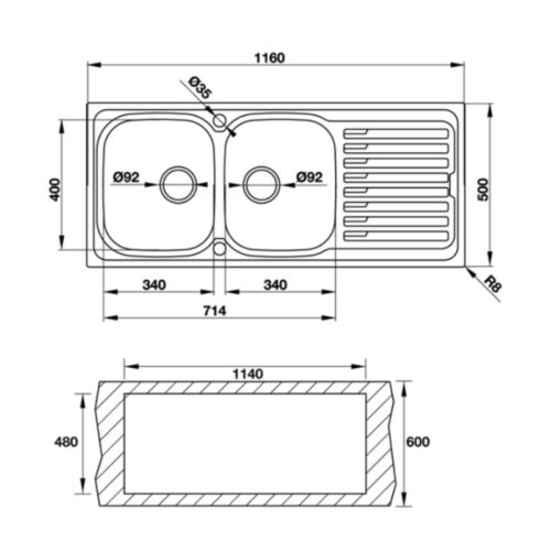 Chậu rửa chén bát Hafele HS S11650 565.86.281 ( Ngừng sản xuất) 3 Kích thước chậu rửa chén bát Hafele HS S11650 565.86.281 ( Ngừng sản xuất)