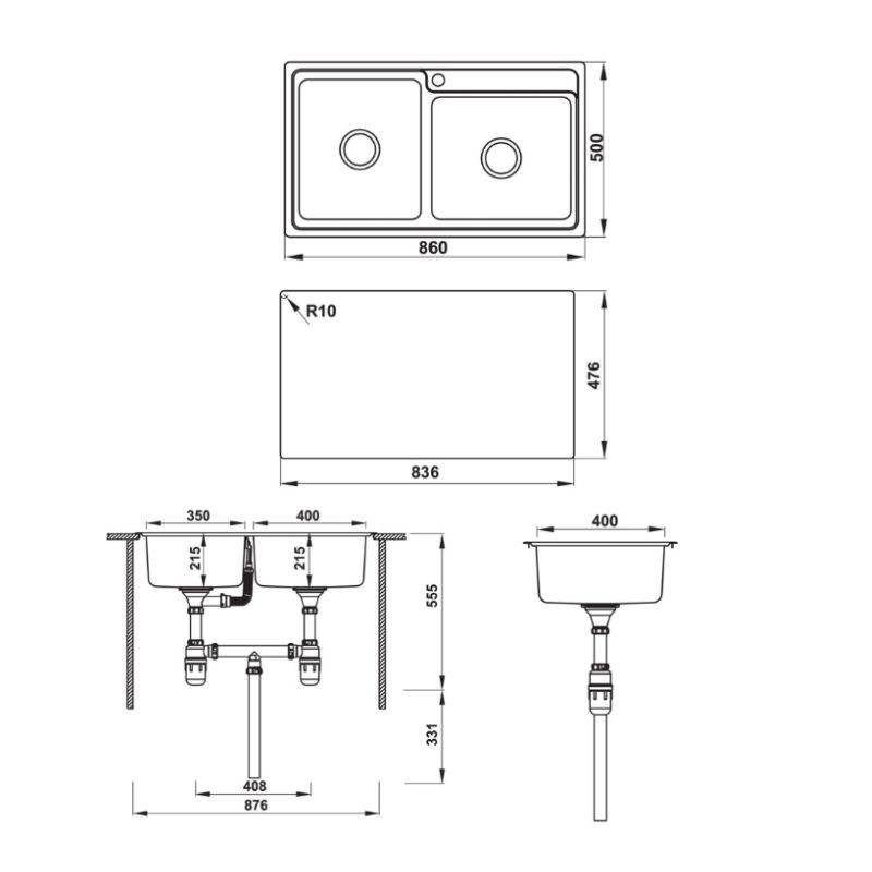 Kích thước chậu rửa chén bát Hafele INOX VALERIAN HS-SD8650 567.20.546 Kích thước chậu rửa chén bát Hafele INOX VALERIAN HS-SD8650 567.20.546